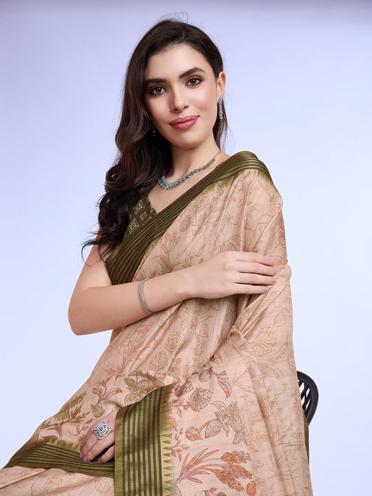Peach Poly Silk Daily Wear Saree With Blouse Piece