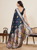 Blue Soft Silk Sarees Premium Two Tone Satin Fabric With Unique Pathani Type Designs Saree With Blouse Piece