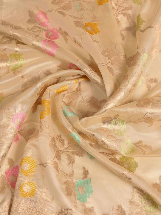 Beige Organza Banarasi Woven Rich Pallu With Blouse Piece