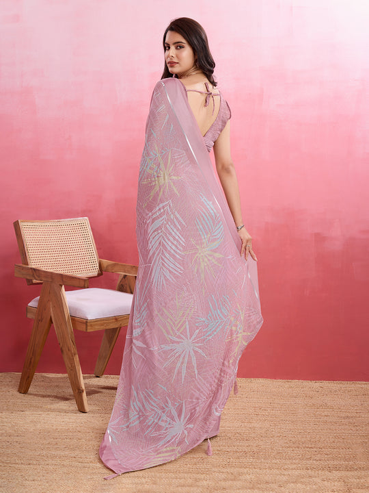 Purple Silk Georgette Festive Wear Saree With Blouse Piece