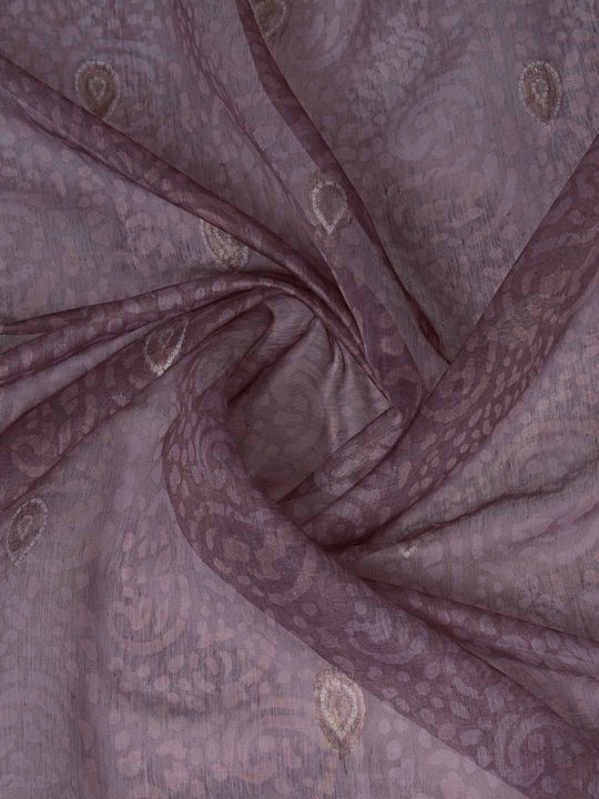 Brown Cotton Banarasi Printed Saree With Thread Embroidery Scalloping  Saree With Blouse Piece