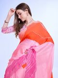 Lavender Poly Chiffon Festival Saree With Blouse Piece