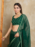 Pure Chiffon Bandhani Printed Saree With Viscose Woven Border And Blouse Piece