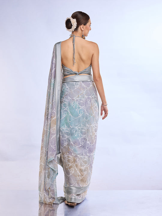 Grey Georgette Saree With Blouse Piece