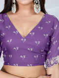 Poly Georgette Geometric Print Saree With Embroidery And Scaloping Work With Unstitched Blouse Piece