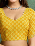 Poly Chiffon Leheriya Printed Saree With A Floral Touch And Swaroski Work With Scalloping