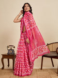 Pink Linen Saree With Jari Border All Over Single Colour Printed Saree With Blouse Piece