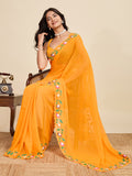 Yellow Georgette Soft Silk Saree With Blouse Piece