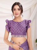 Purple Poly Georgette Festive Wear Saree With Blouse Piece