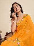 Yellow Georgette Soft Silk Saree With Blouse Piece