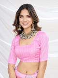 Pink Handloom Silk Festive Wear Saree With Blouse Piece