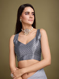 Grey Linen Blend Daily Wear Saree With Blouse Piece