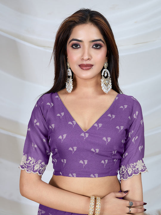 Poly Georgette Geometric Print Saree With Embroidery And Scaloping Work With Unstitched Blouse Piece