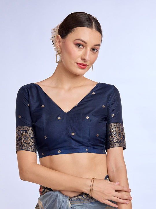 Grey Pure Silk Saree With Blouse Piece