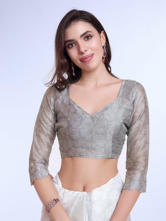 Peach Poly Chiffon Festival Saree With Blouse Piece