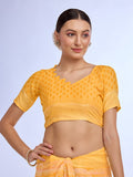 Yellow Georgette Saree With Blouse Piece