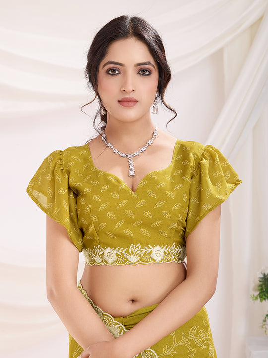 Yellow Poly Georgette Festive Wear Saree With Blouse Piece