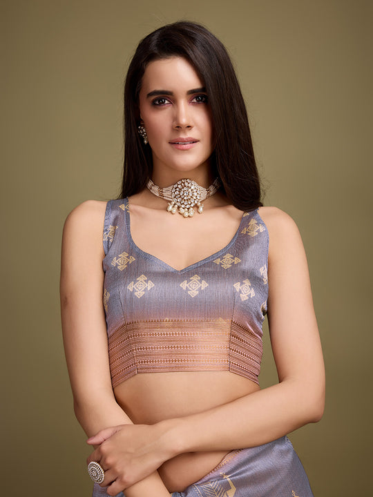 Blue Silk Blend Saree With Blouse Piece