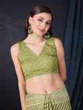 Light Green Poly Georgette Saree With Blouse Piece