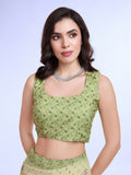 Green Poly Chiffon Festival Saree With Blouse Piece