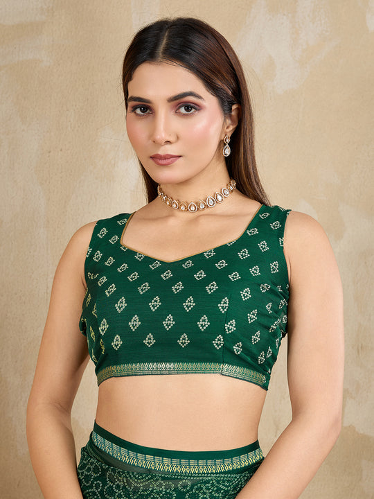 Pure Chiffon Bandhani Printed Saree With Viscose Woven Border And Blouse Piece