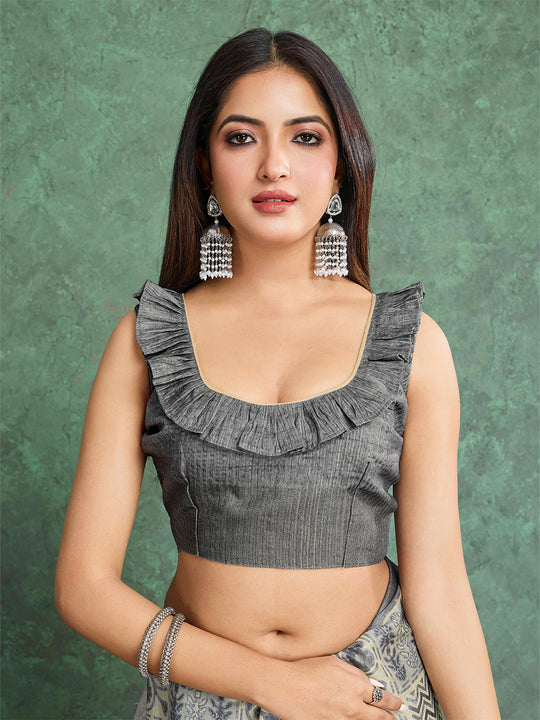 Milkywhite Pure Handloom Tussar Woven Pallu Ajrakh Printed With Blouse Piece