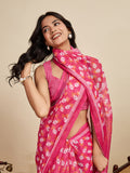 Pink Linen Saree With Jari Border All Over Single Colour Printed Saree With Blouse Piece