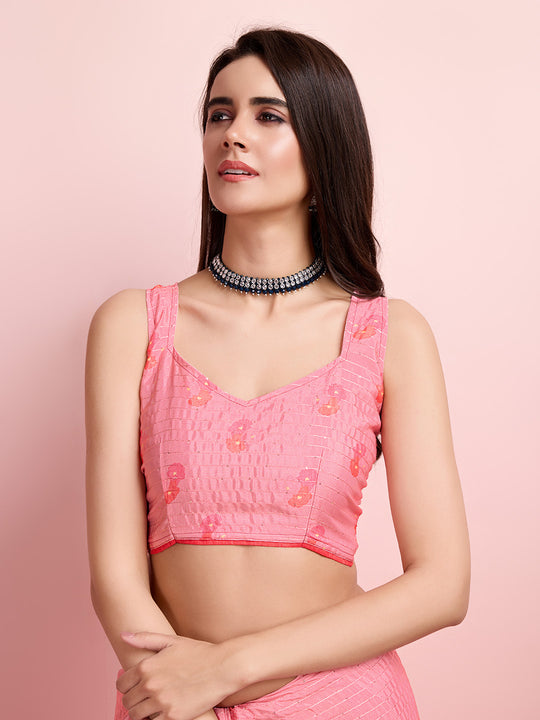 Pink Silk Blend Party Wear Saree With Blouse Piece