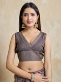 Purple Pure Handloom Tussar Woven Pallu Ajrakh Printed With Blouse Piece