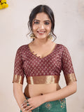 Teal Poly Crepe Festive Wear Saree With Blouse Piece