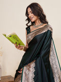 Green Pure Satin Silk Gala Border Concept Weaved With Jari And Minakari Rich Pallu Saree With Blouse Piece
