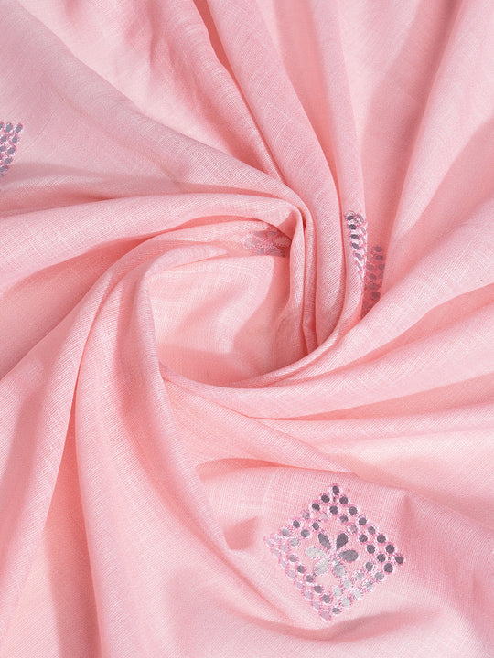 Peach Linen Blend Saree With Blouse Piece