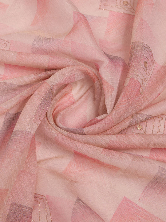 Peach Tissue Linen Blend Saree With Blouse Piece