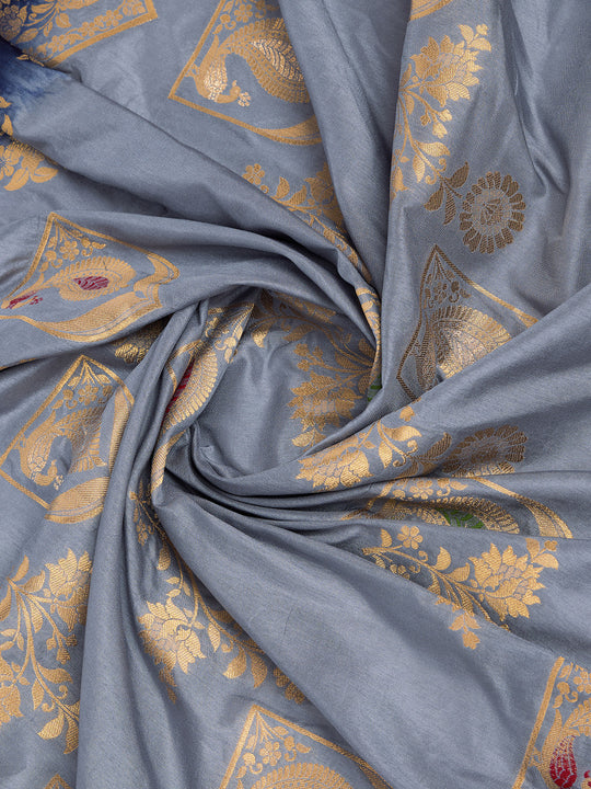 Grey Pure Silk Saree With Blouse Piece