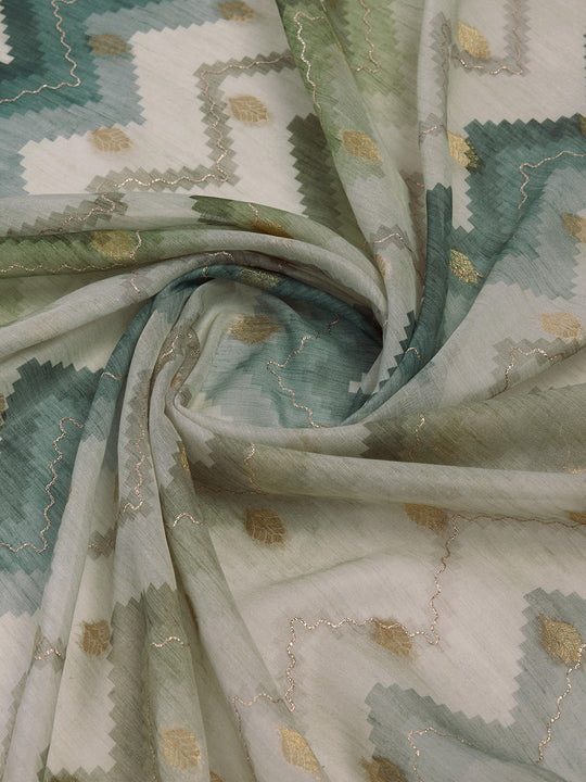 Green Cotton Blend Saree With Blouse Piece