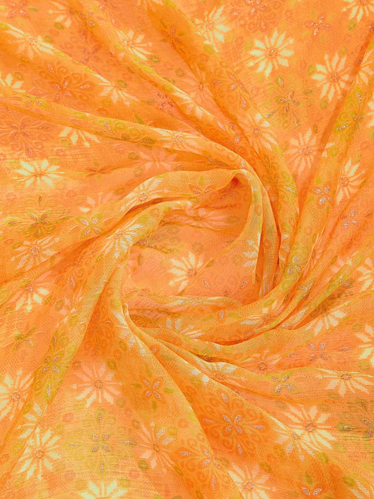 Yellow Pure Chiffon Viscose Border Block Printed Saree With Blouse Piece