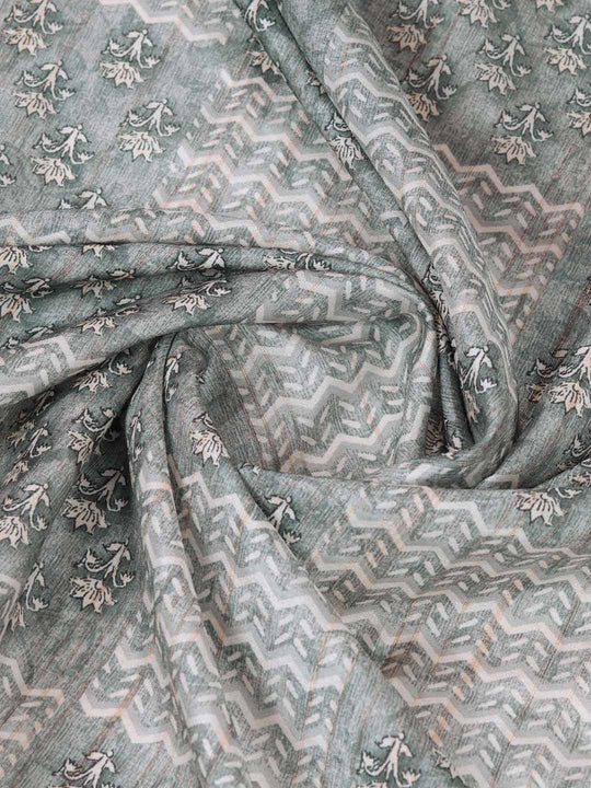 Grey Pure Tussar Silk Ajrakh Block Printed With Blouse Piece
