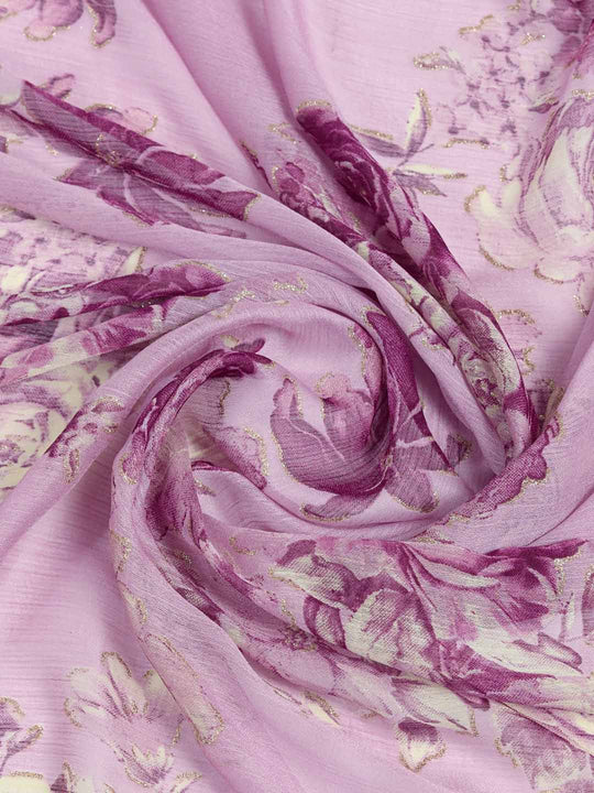 Pink Silk Chiffon Viscose Border Floral Printed Saree Saree With Blouse Piece