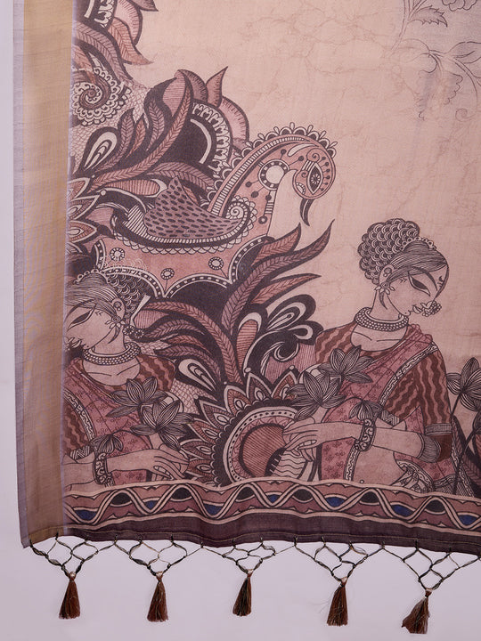 Brown Poly Silk Festival Saree With Blouse Piece