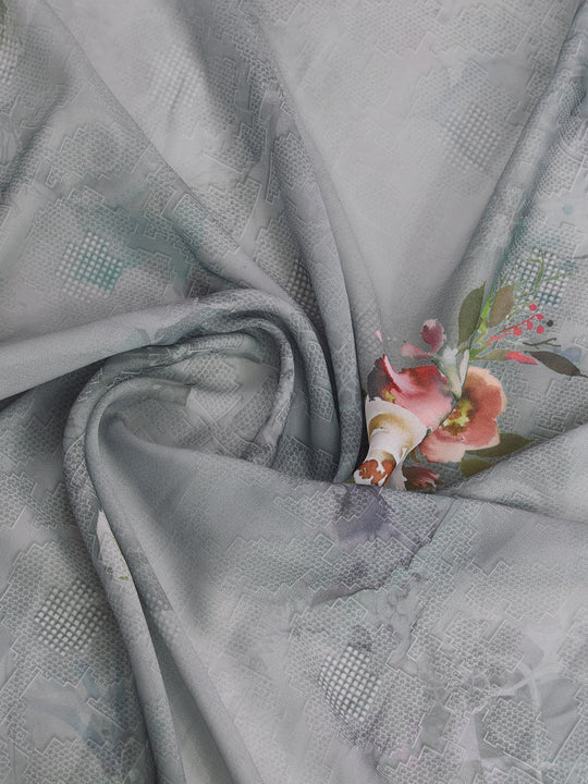 Grey Poly Crepe Party Wear Saree With Blouse Piece