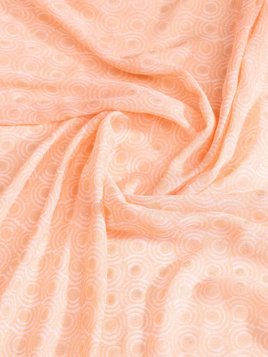 Orange Crepe Georgette Gold Foil Embellished Printed Saree With Blouse Piece