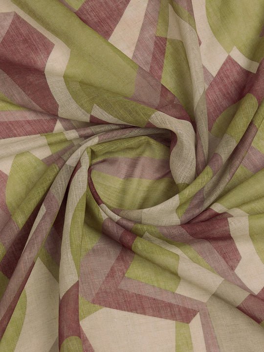 Green Linen Blend Saree With Blouse Piece