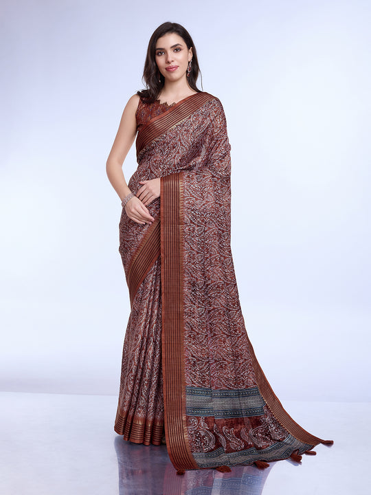 Maroon Poly Silk Daily Wear Saree With Blouse Piece