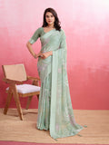 Light Green Silk Georgette Festive Wear Saree With Blouse Piece