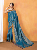 Indigo Blue Ikkat Woven Kajeevaram Silk Rich Pallu With Blouse Piece