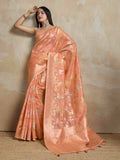 Peach Organza Banarasi Woven Rich Pallu With Blouse Piece