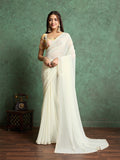 Poly Chiffon Dyed Saree With Heavy Embroidered Blouse Piece