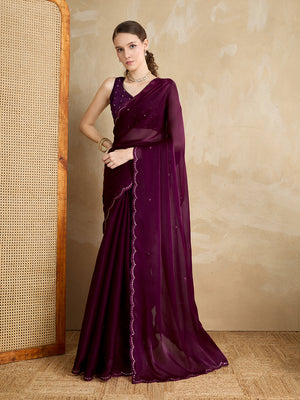 Embellished Mirror Work Organza Saree With Blouse Piece