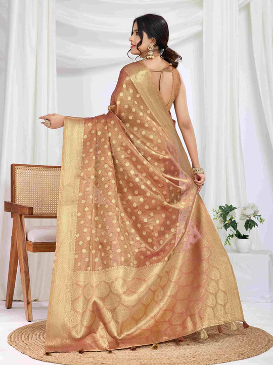 Rustic Red Pure Tissue Silk Banarasi Saree With Brocade Blouse Piece