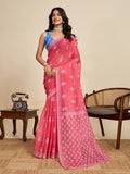 Red Linen Saree With Jari Border All Over Single Colour Printed Saree With Blouse Piece